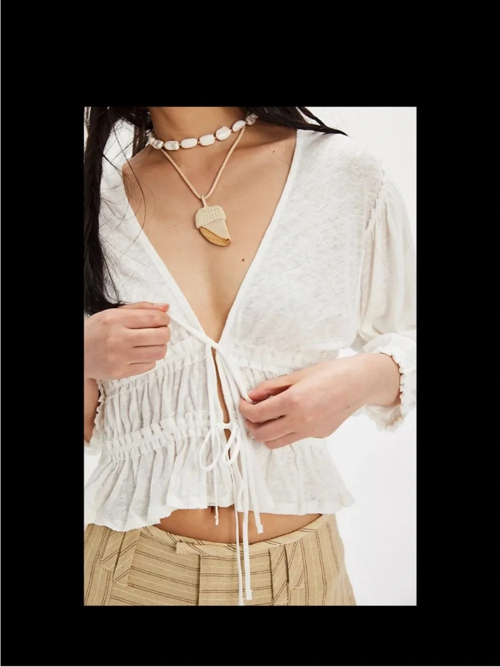 Free People tie front jersey blouse